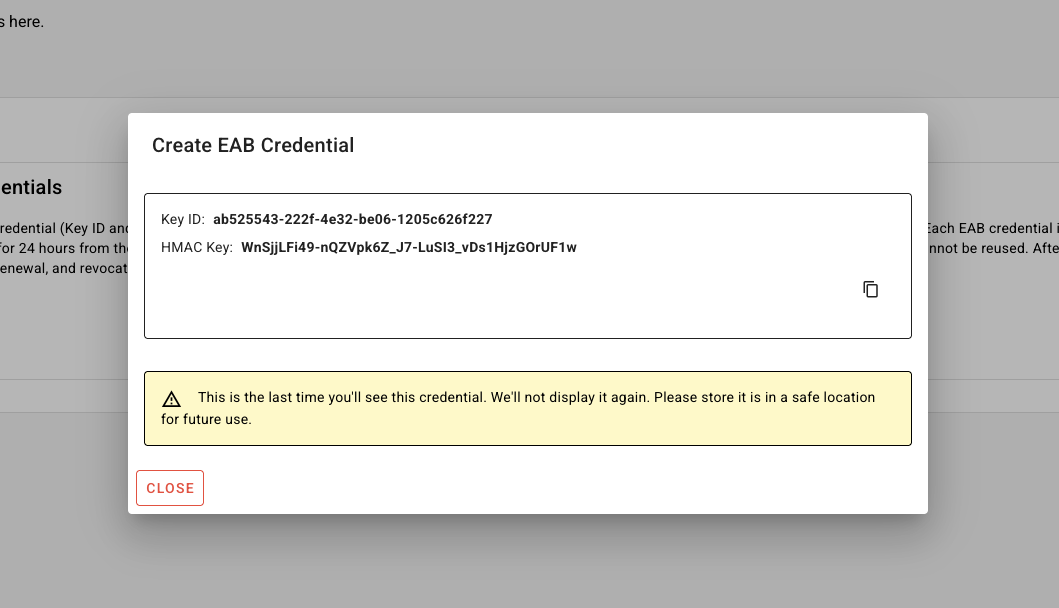 BastionXP CA ACME Server - Create External Account Binding Credentials