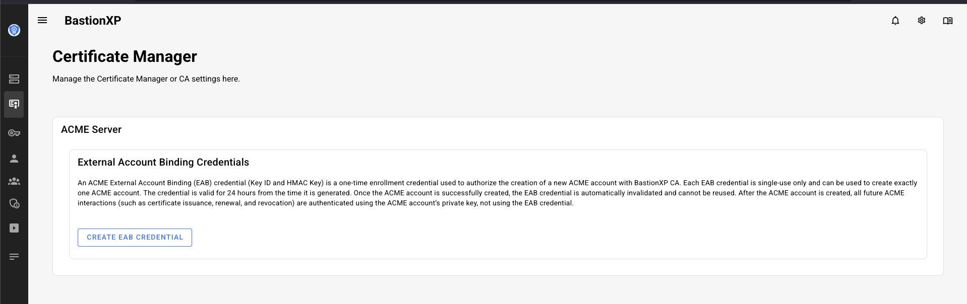 BastionXP CA ACME Server - Create External Account Binding Credentials